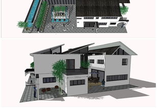 新中式獨棟風格別墅建筑模型精粹