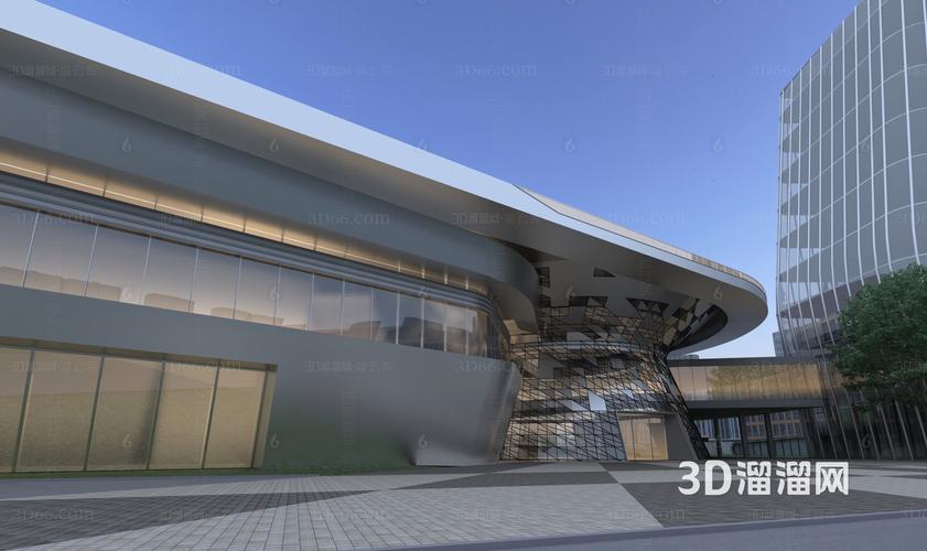 黃昏下的現(xiàn)代衛(wèi)星生產(chǎn)基地 3D建筑模型設(shè)計(jì)與未來(lái)航天美學(xué)